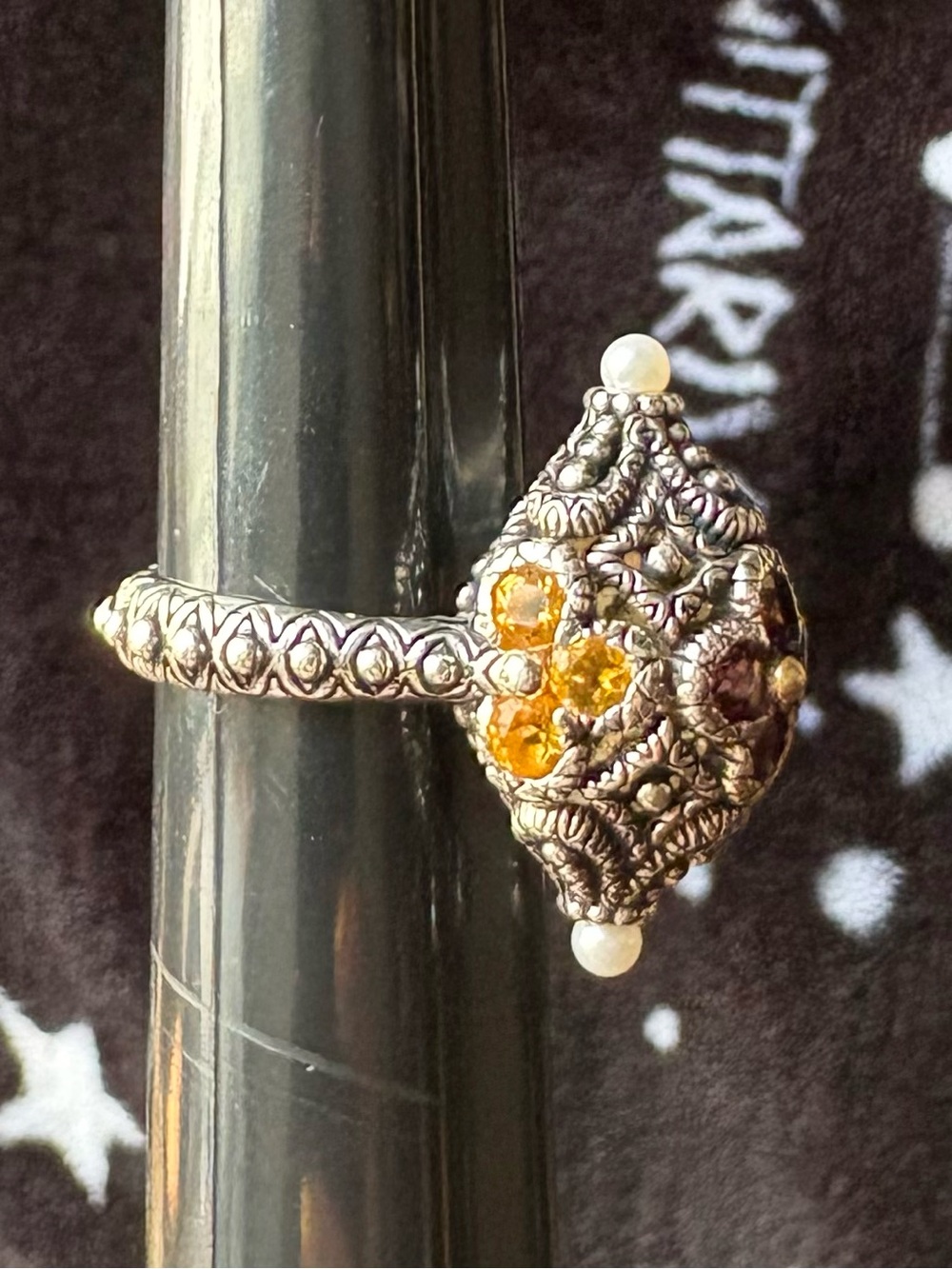 Flower Pod Sterling Silver 18k Gold Garnet Citrine Pearl Ring Barbara Bixby 6.75 - Picture 12 of 12
